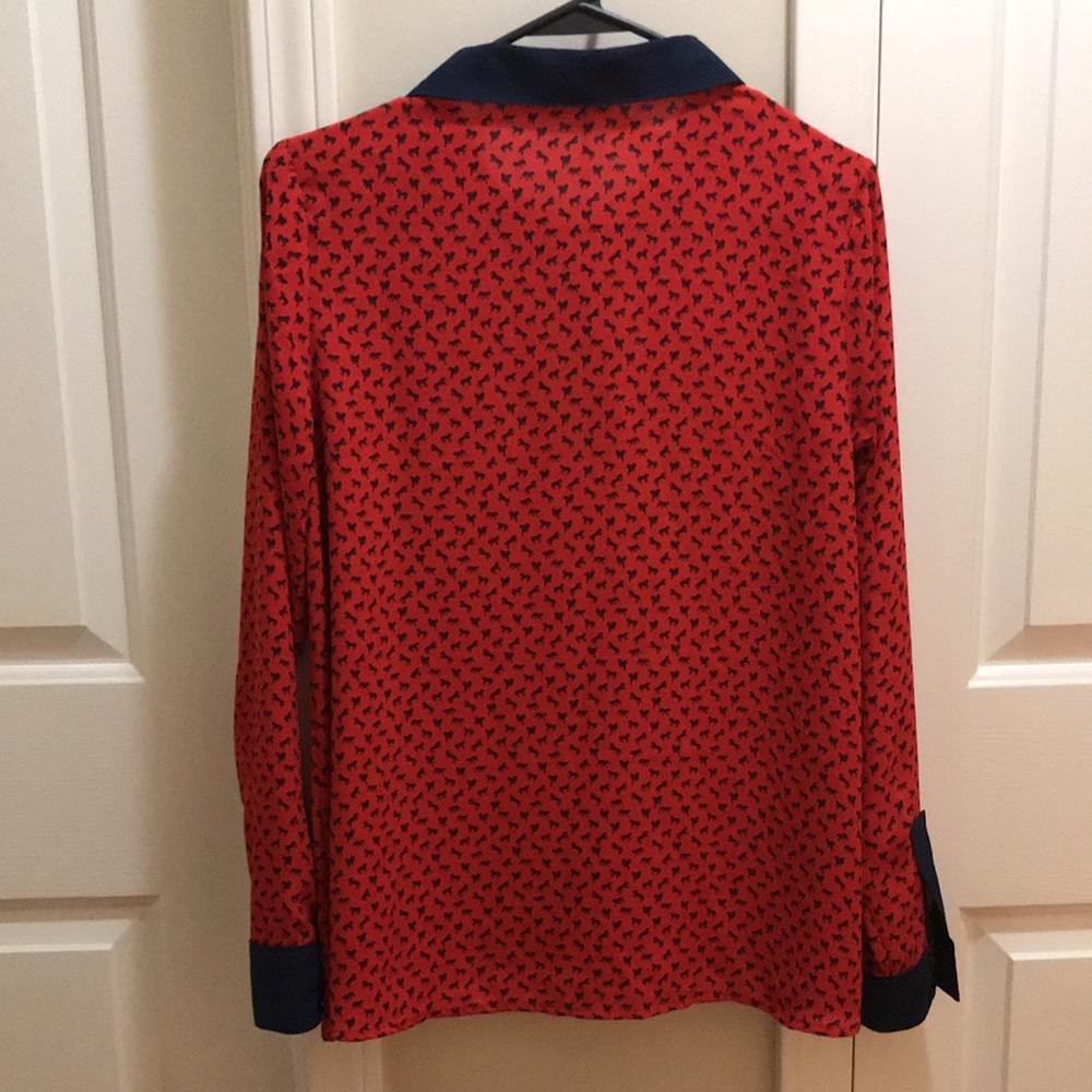 Free People XS blouse top navy horses on red long sl. EX - Picture 7 of 8